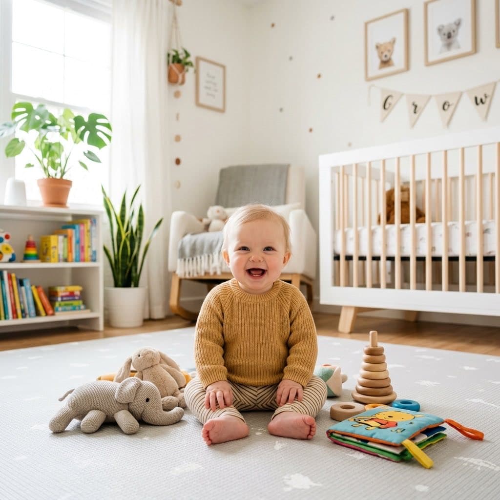 Bébé souriant dans sa chambre